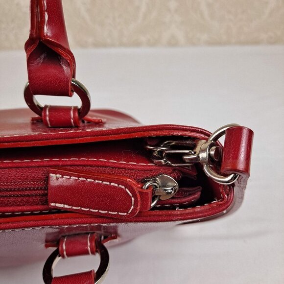 Kate Spade Red Leather Satchel Bag Double Handles Long Strap Logo Holiday - Picture 10 of 13